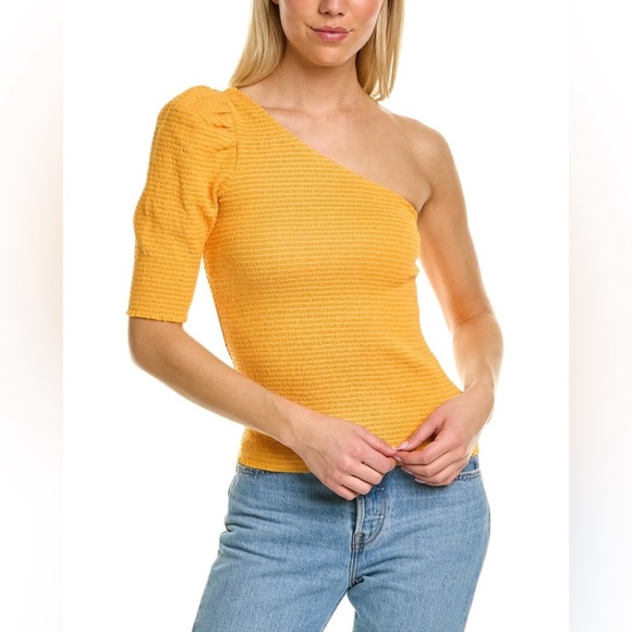 NWT Nation LTD Kirstie Mustard Smocked One Shoulder 100% Pima Cotton Size Small - Picture 1 of 11